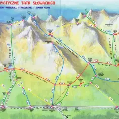 Szlaki turystyczne Tatr Słowackich: mapa szlaków w Tatrach Słowackich, z zaznaczonymi dolinami i szczytami.