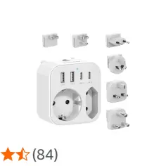 Uniwersalny adapter podróżny z portami USB i wymiennymi wtyczkami, idealny do ładowania urządzeń w Turcji i innych krajach.