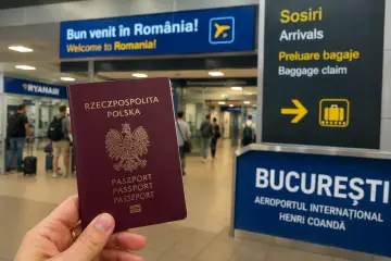 Paszport Polski w ręku na lotnisku w Bukareszcie. Czy do Rumunii potrzebny jest paszport? Tak, dla obywateli spoza UE.